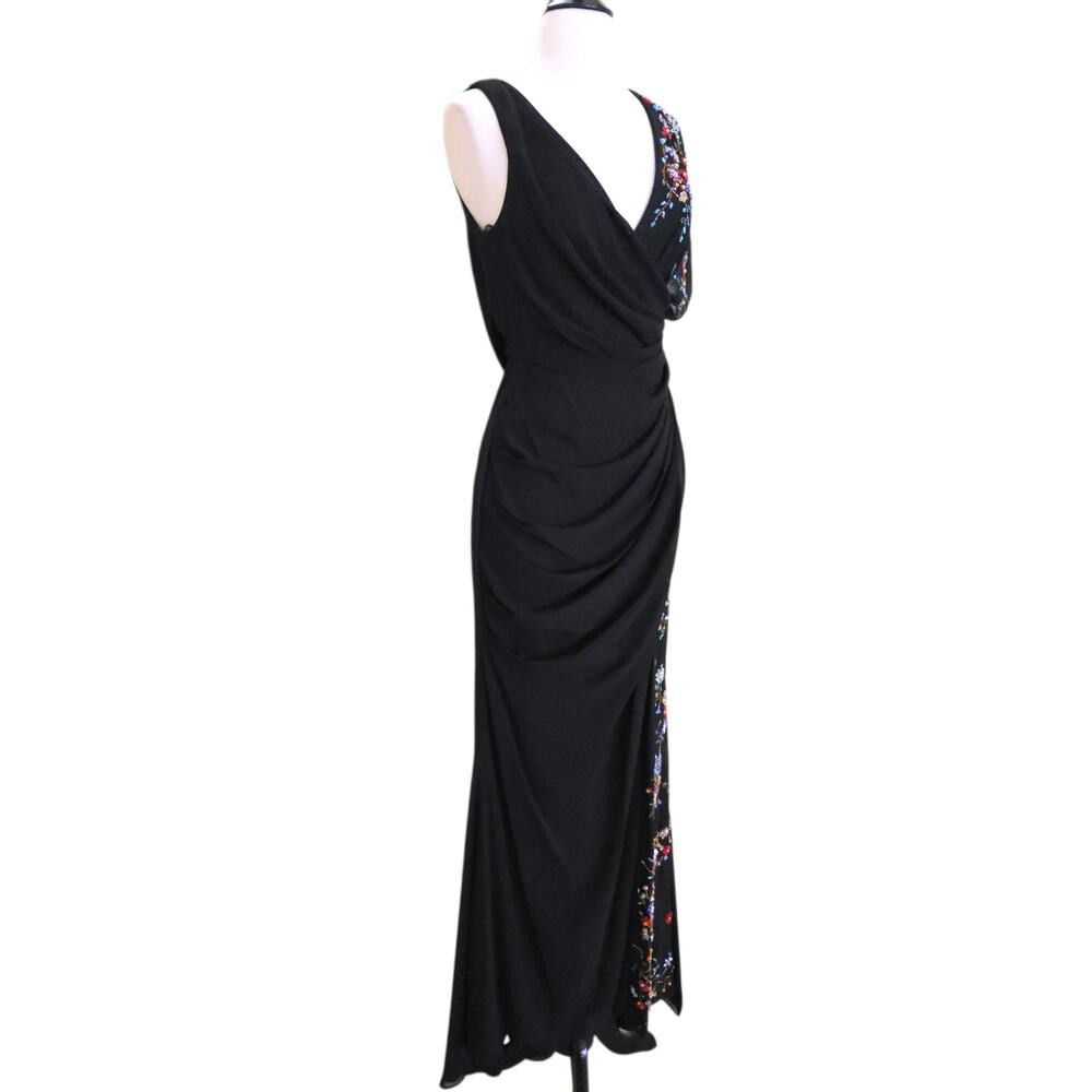 Mac Duggal Evening 26530 Beaded Floral Wrap 2 Gown Black Chiffon Embellished V - Picture 9 of 14